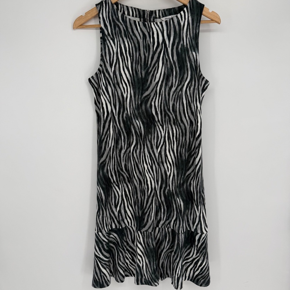 Tommy Bahama Ruffle Dress Womens Zebra Print Sleeveless Drop Waist Grey Small